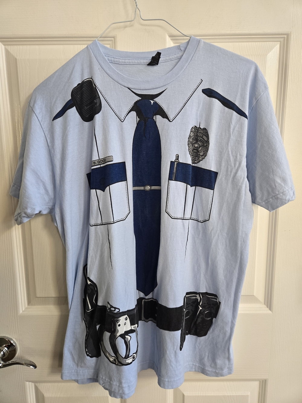 Light Blue Novelty Police Shirt Graphic Tee- Size XL